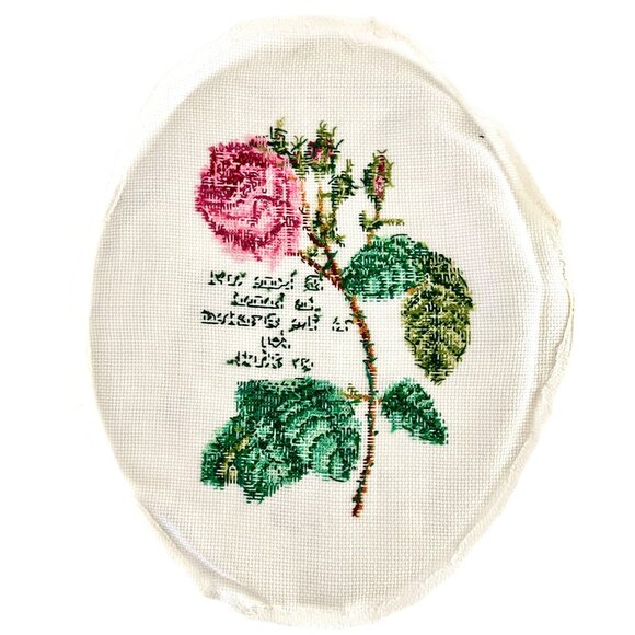 Handmade Finished Cross Stitch Rose Pattern Wall Art Floral Cottagecore 13 x 16 - Picture 4 of 5